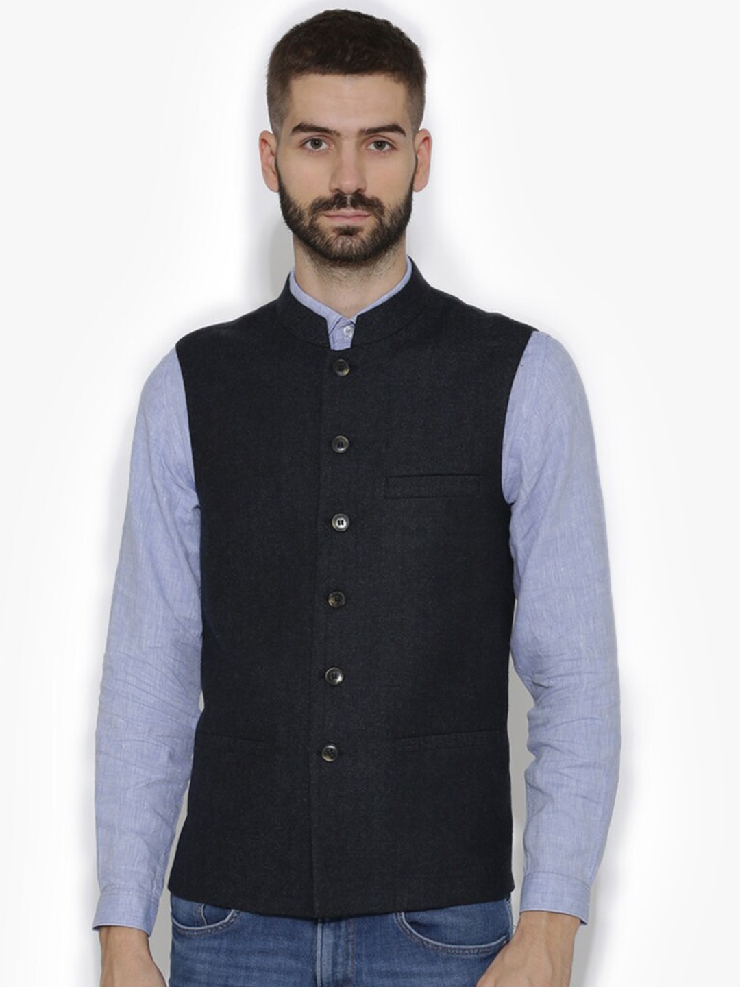 

NEUDIS Men Blue Woven Design Nehru Jacket