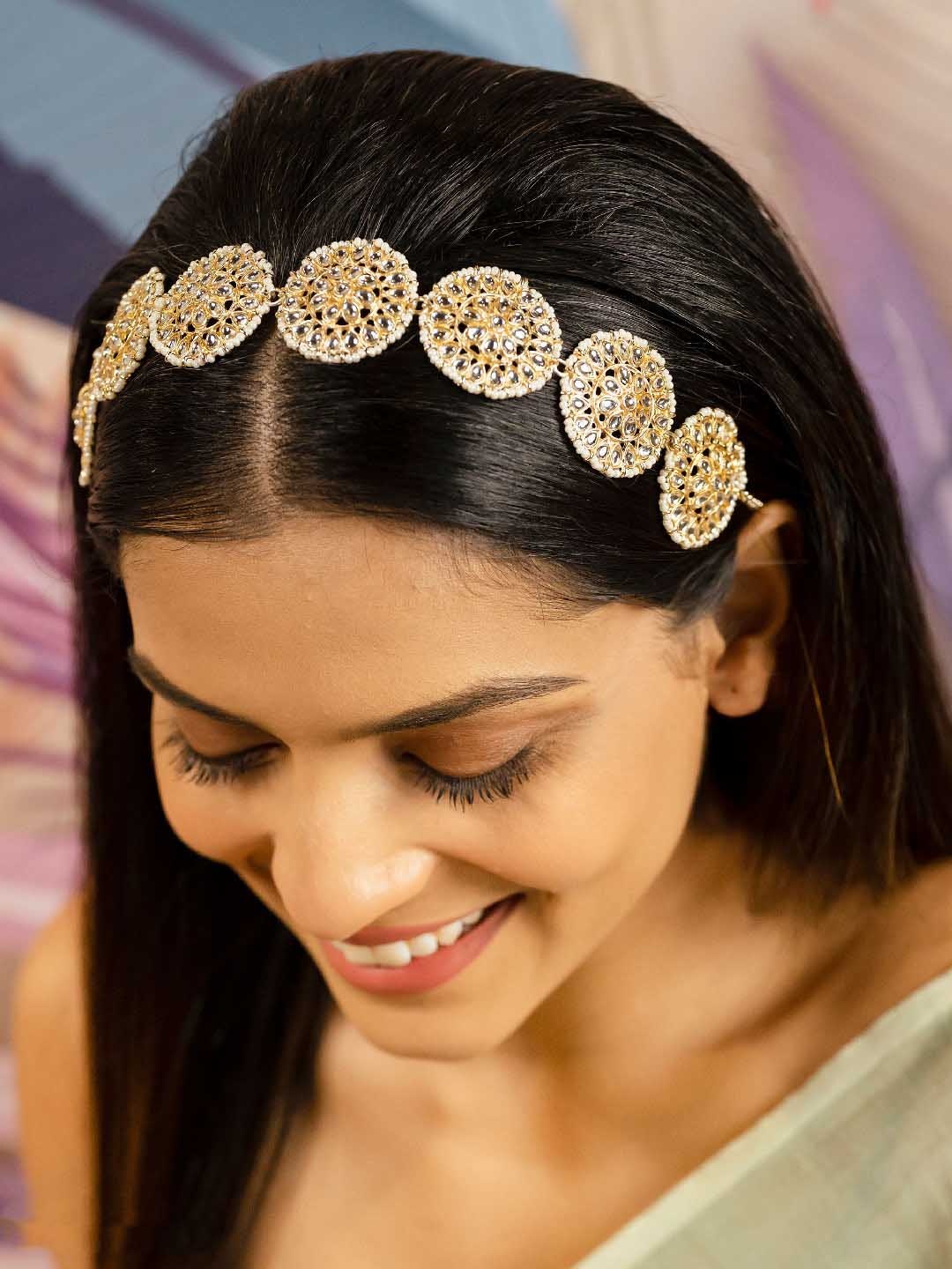 

HAIR DRAMA COMPANY Women Gold-Toned & Off White Embellished Tiara