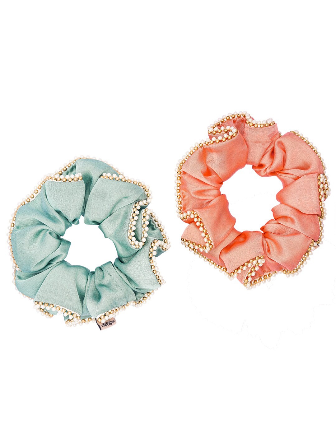 

HAIR DRAMA CO. Women Pack of 2 Peach-Coloured & Green Embellished Ponytail Holders