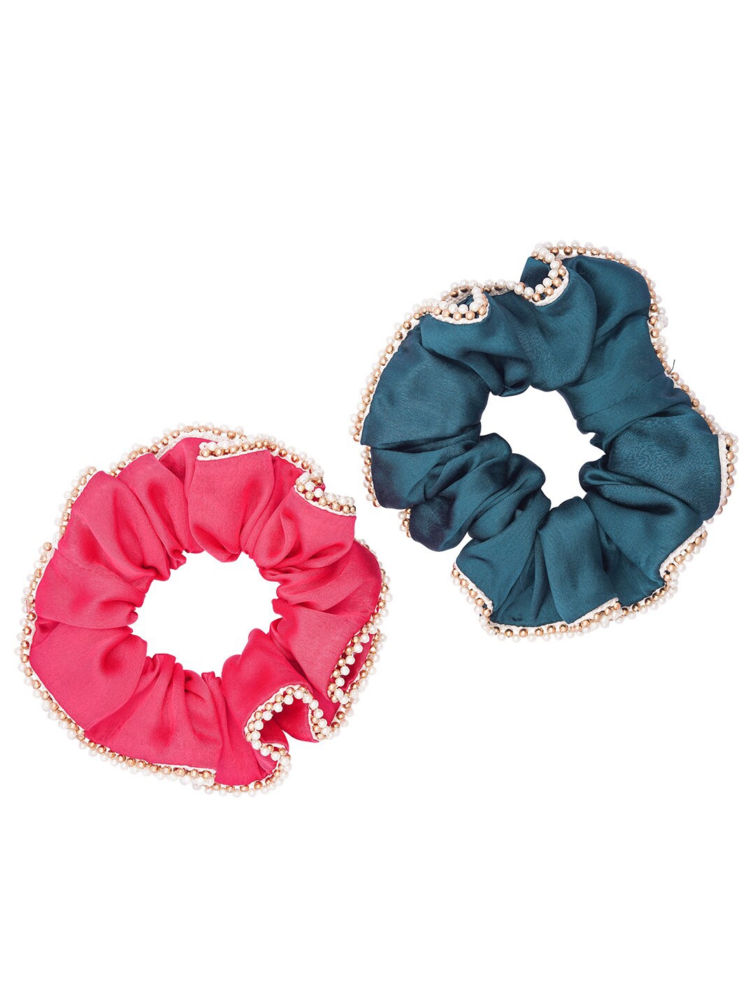 

HAIR DRAMA CO. Women Pink & Teal Set of 2 Embellished Ponytail Holders