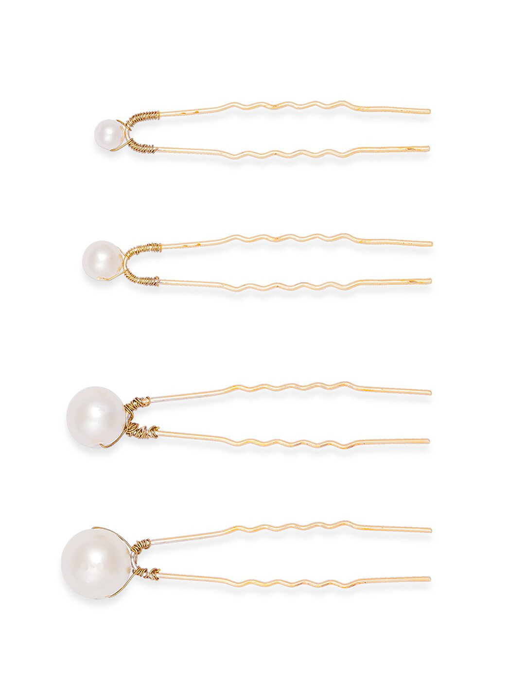 

HAIR DRAMA CO. Women White & Gold-Toned Embellished U Pins