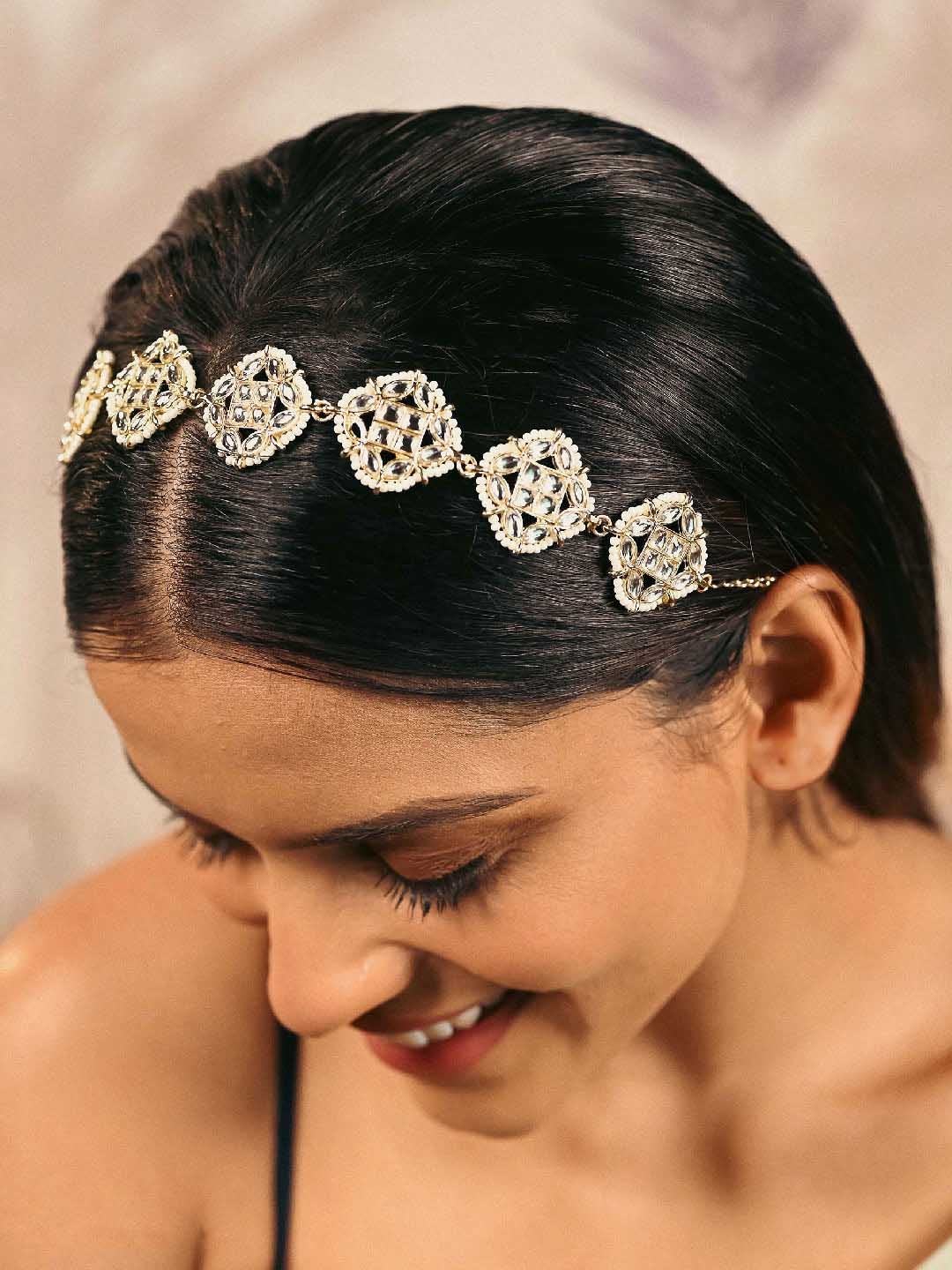 

HAIR DRAMA CO. Women Gold-Toned & White Embellished Hairband