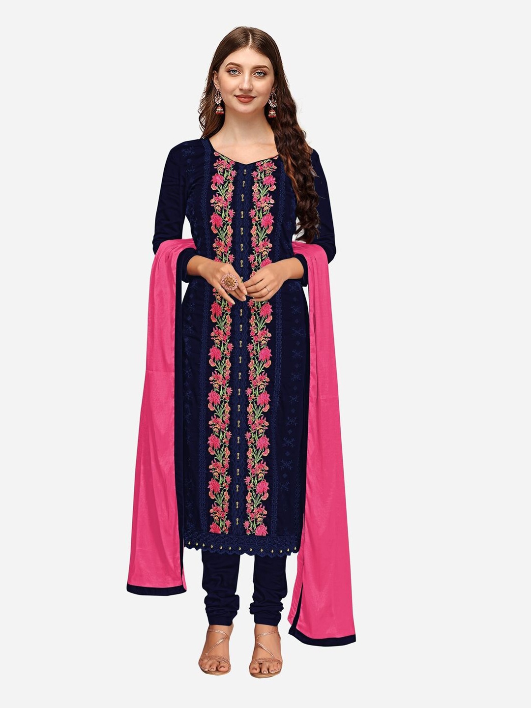 

Nivah Fashion Blue & Green Embroidered Unstitched Dress Material