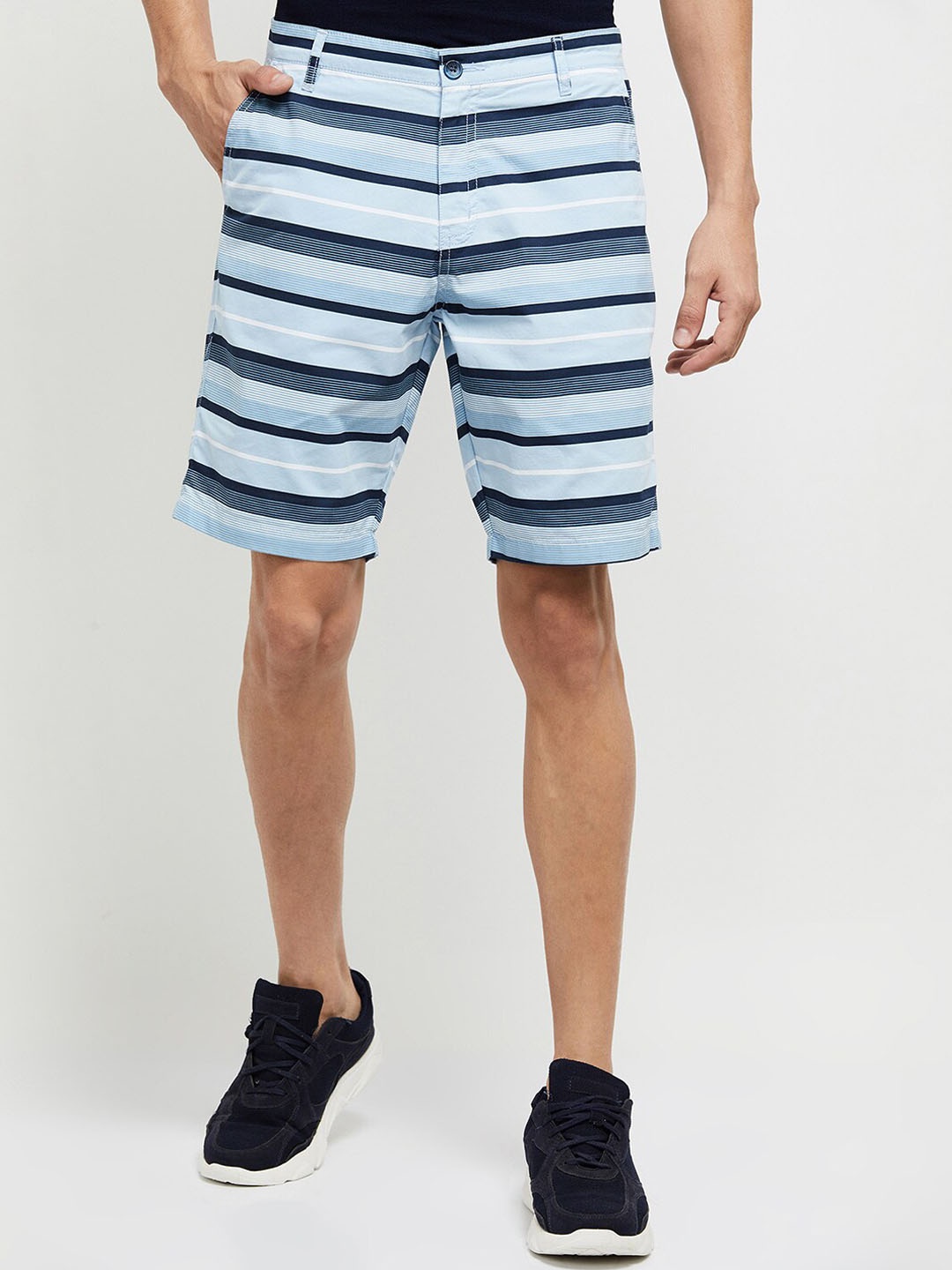 

max Men Blue Striped Slim Fit Shorts