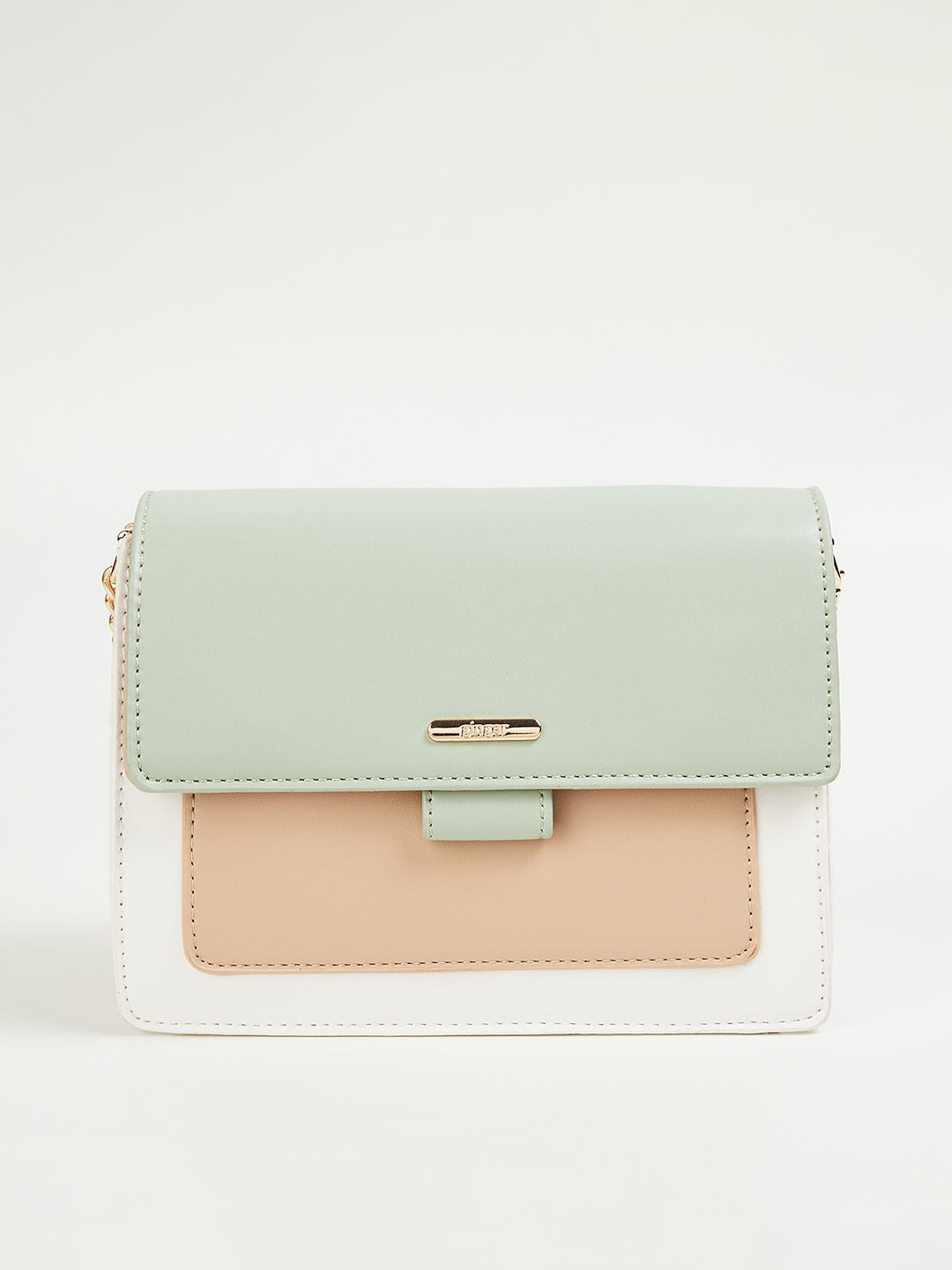 

Ginger by Lifestyle Green Colourblocked Synthetic Structured Sling Bag