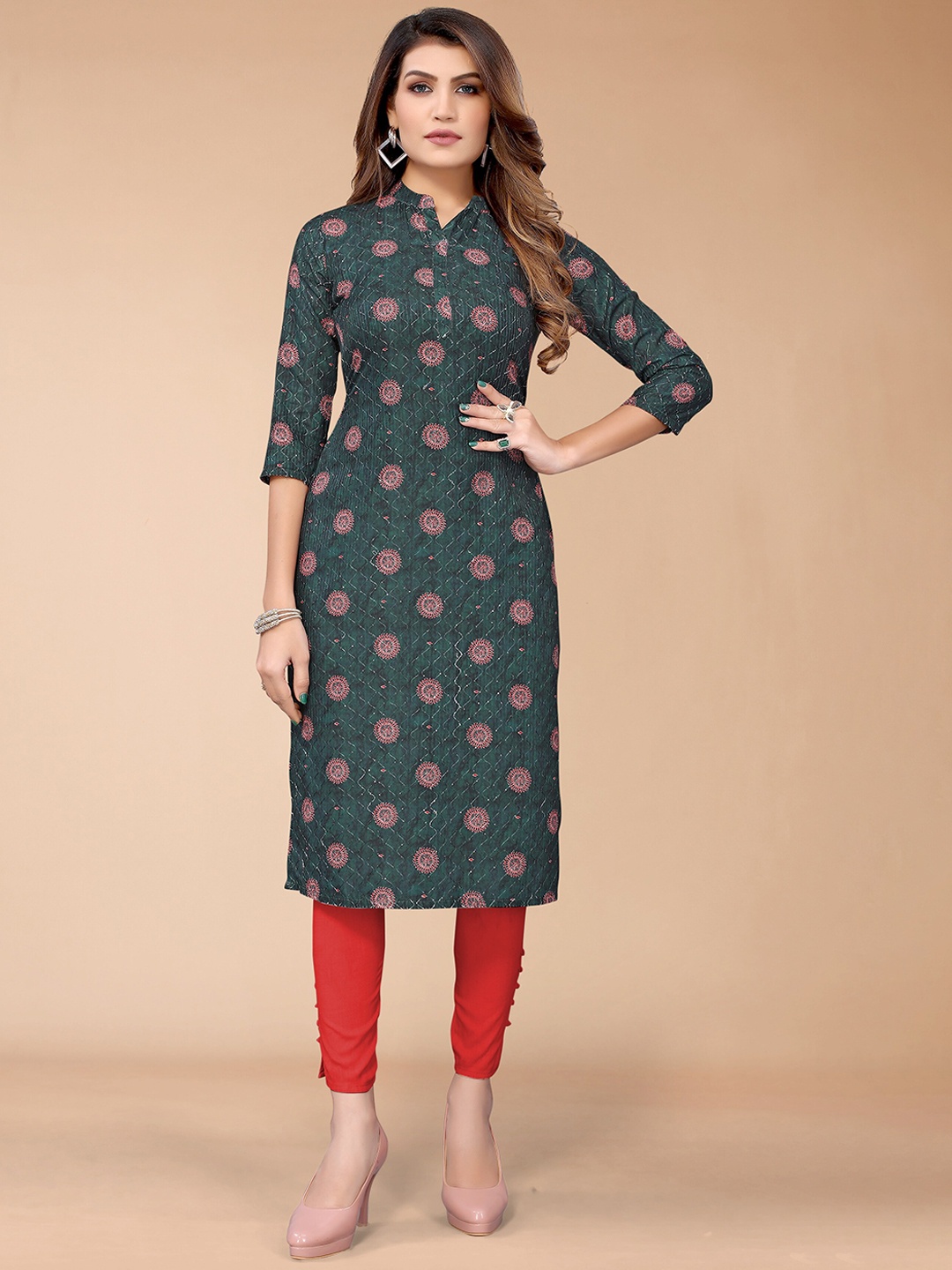 

KALINI Women Green Ethnic Motifs Embroidered Floral Kurta