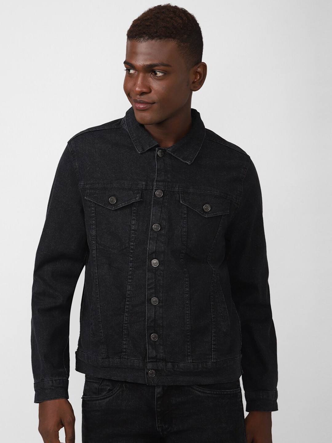 

FOREVER 21 Men Black Washed Denim Jacket