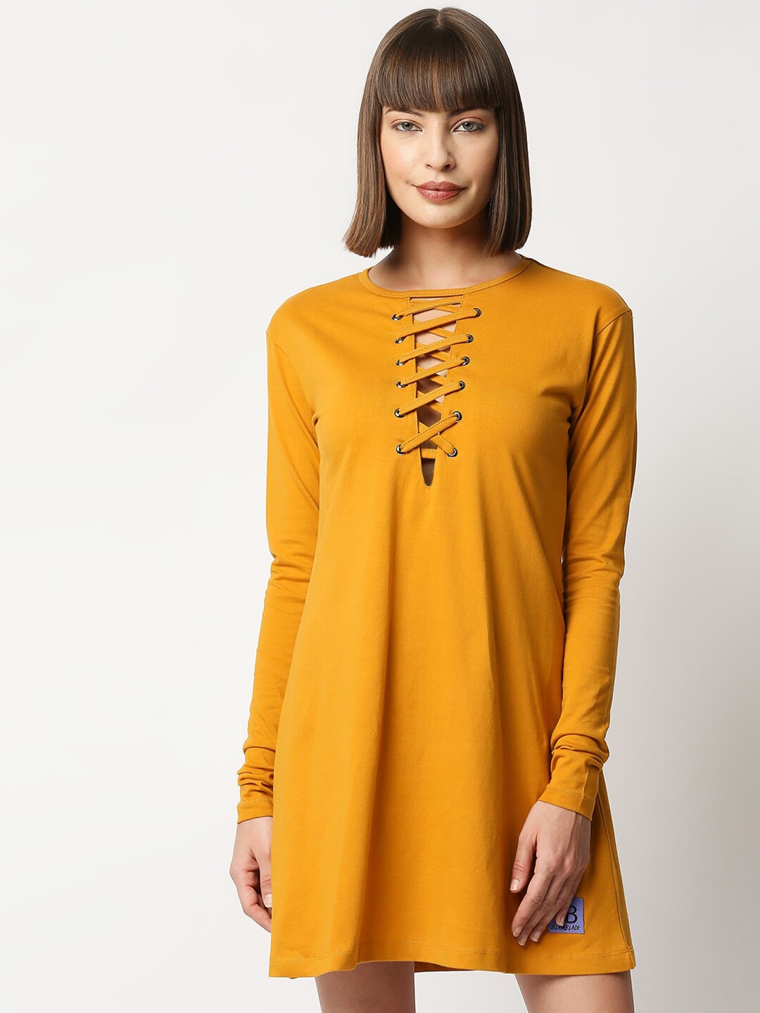 

Blamblack Women Mustard Yellow A-Line Dress