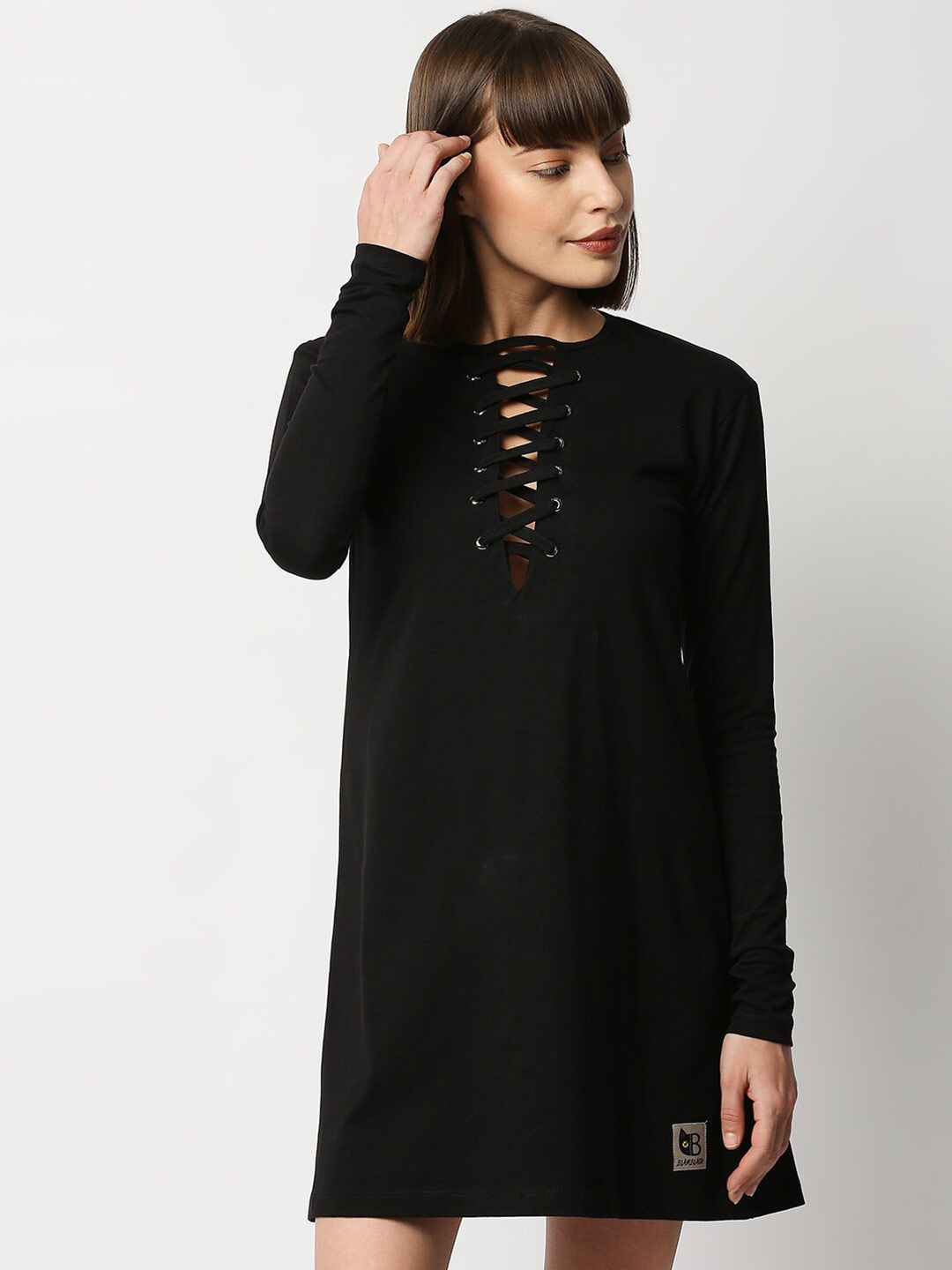 

Blamblack Women Black Solid Cotton A-Line Dress