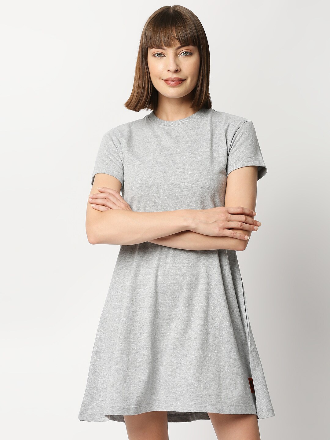 

Blamblack Grey Melange Solid Cotton T-shirt Dress