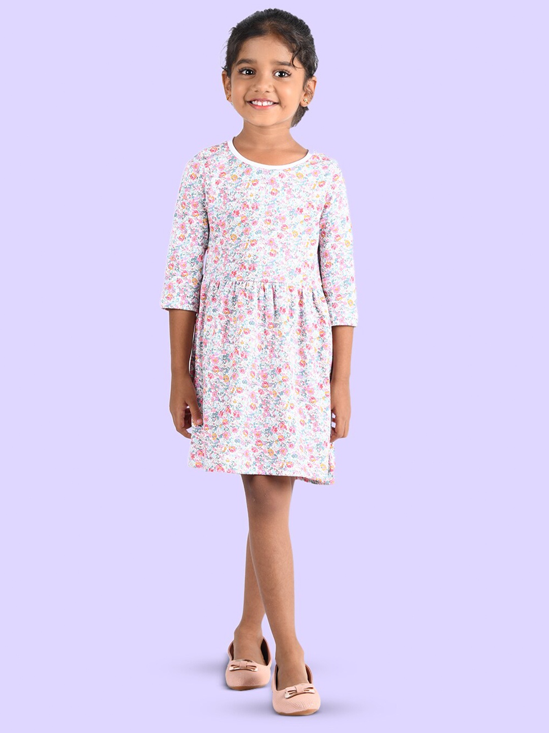 

Zalio Girls White & Pink Floral Printed Cotton Dress