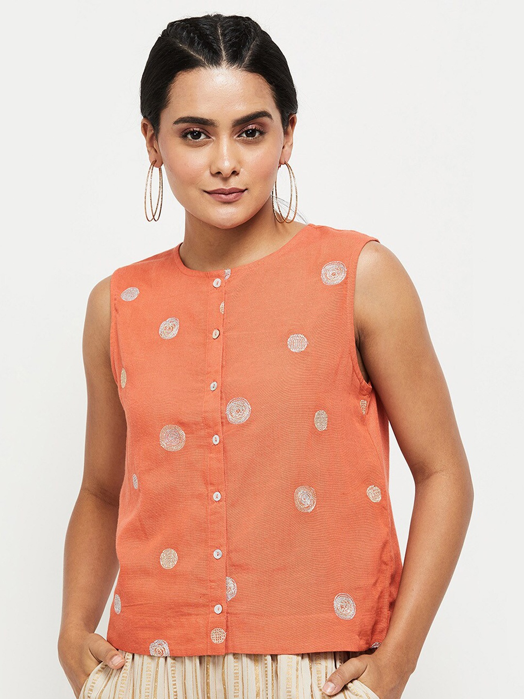 

max Women Orange & White Floral Print Top