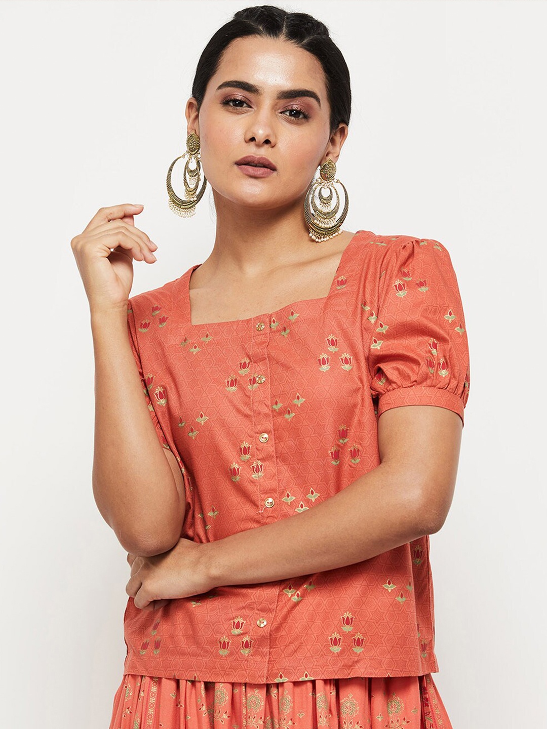 

max Orange Print Top