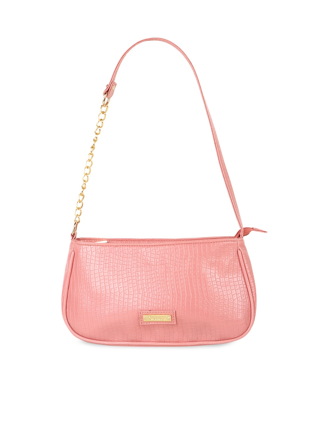 

OsaiZ Pink Textured Structured Shoulder Bag