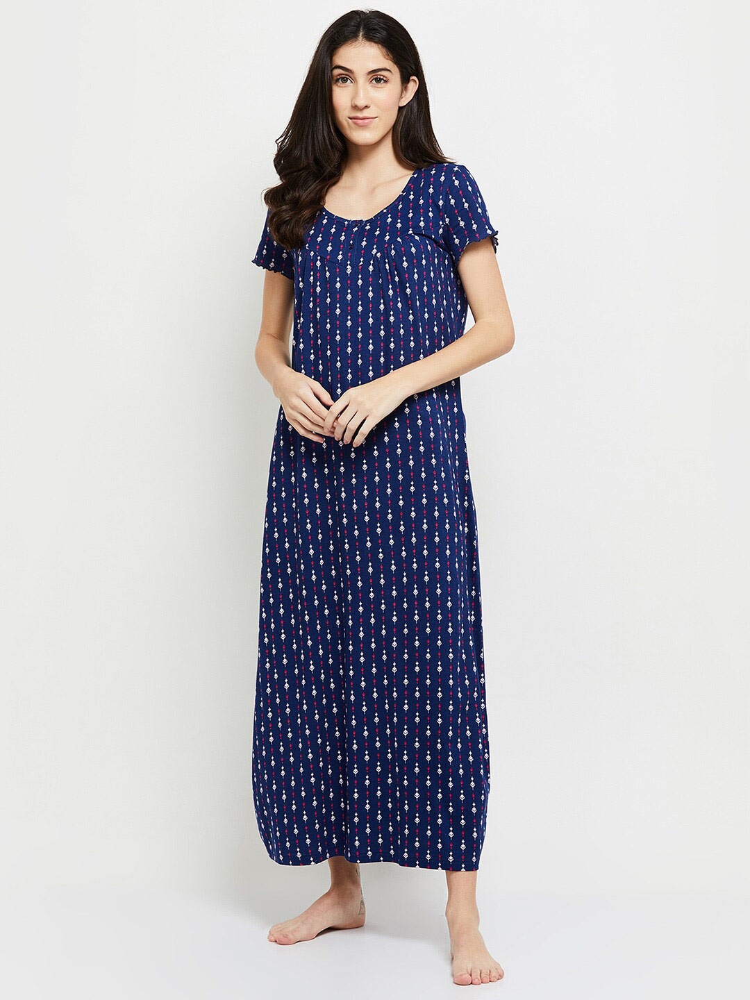 

max Navy Blue Printed Pure Cotton Maxi Nightdress WIN22KG04NAVY