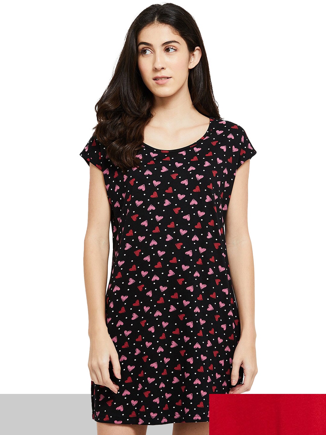 

max Women Pack of 2 Red and Black Printed Pure Cotton Tops