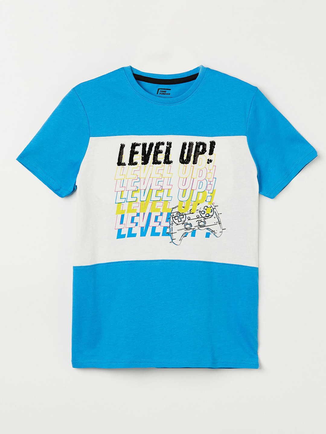 

Fame Forever by Lifestyle Boys Blue & White Typography Printed Pure Cotton T-shirt