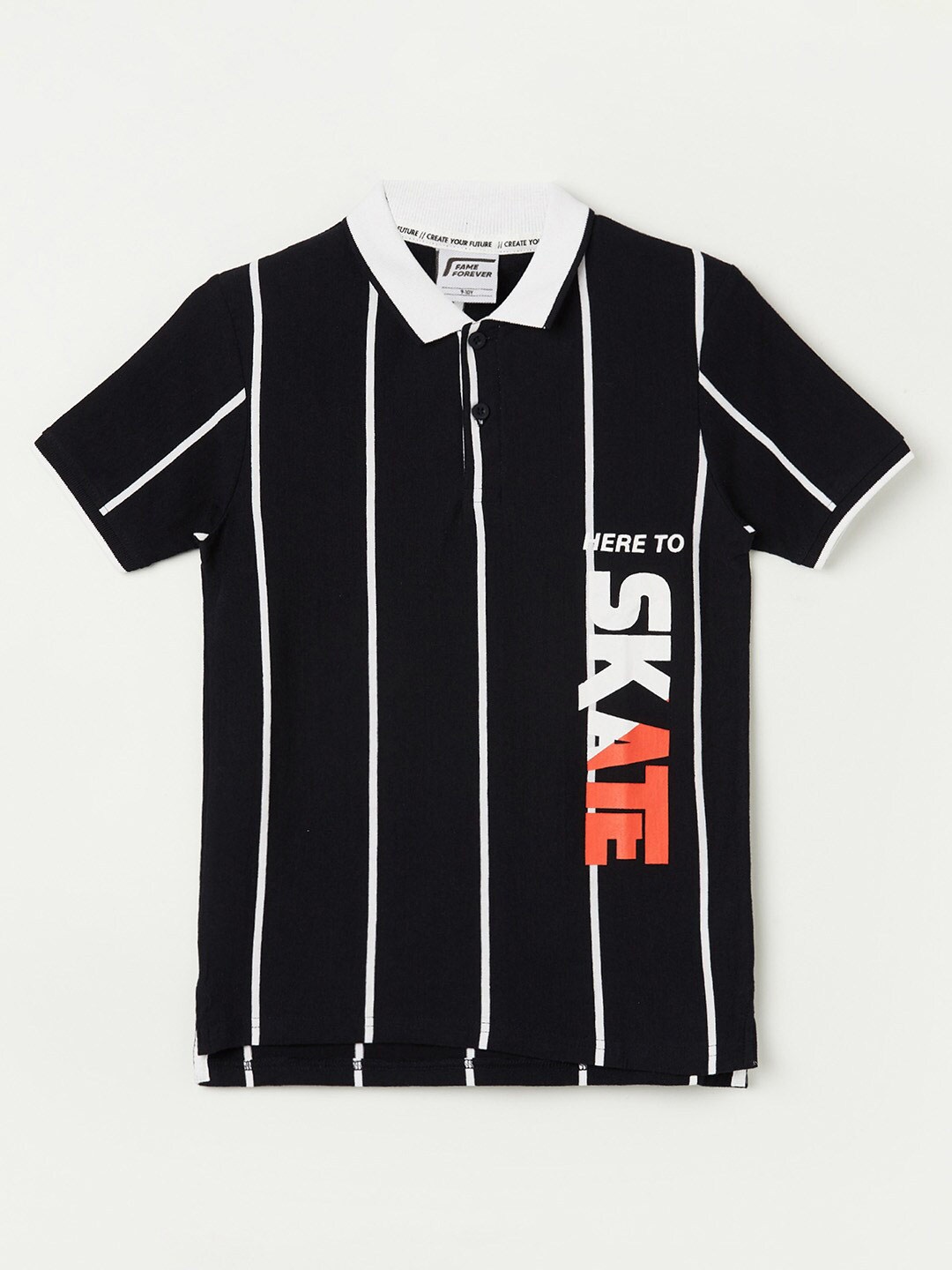 

Fame Forever by Lifestyle Boys Navy Blue Striped Polo Collar Pure Cotton T-shirt