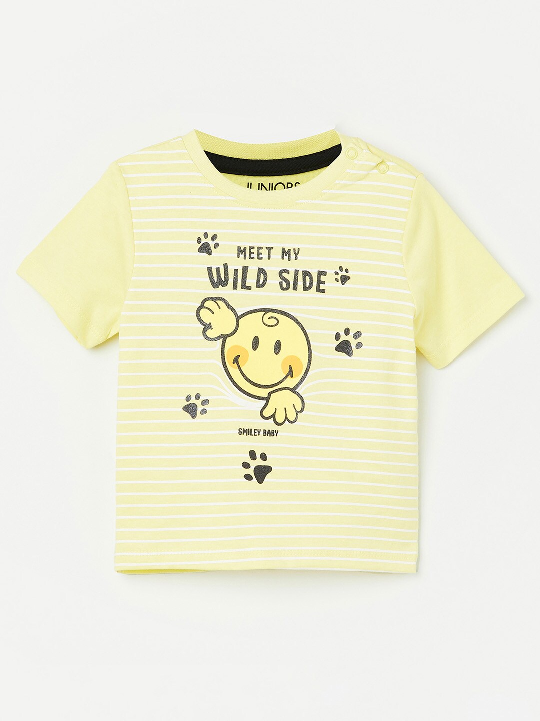 

Juniors by Lifestyle Boys Yellow & White Striped Pure Cotton T-shirt