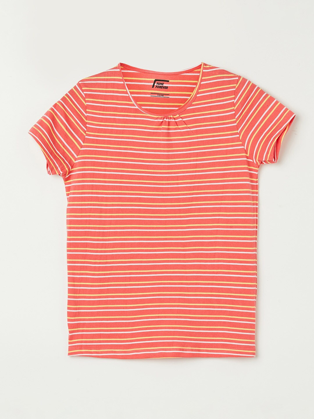 

Fame Forever by Lifestyle Girls Coral Striped Pure Cotton T-shirt