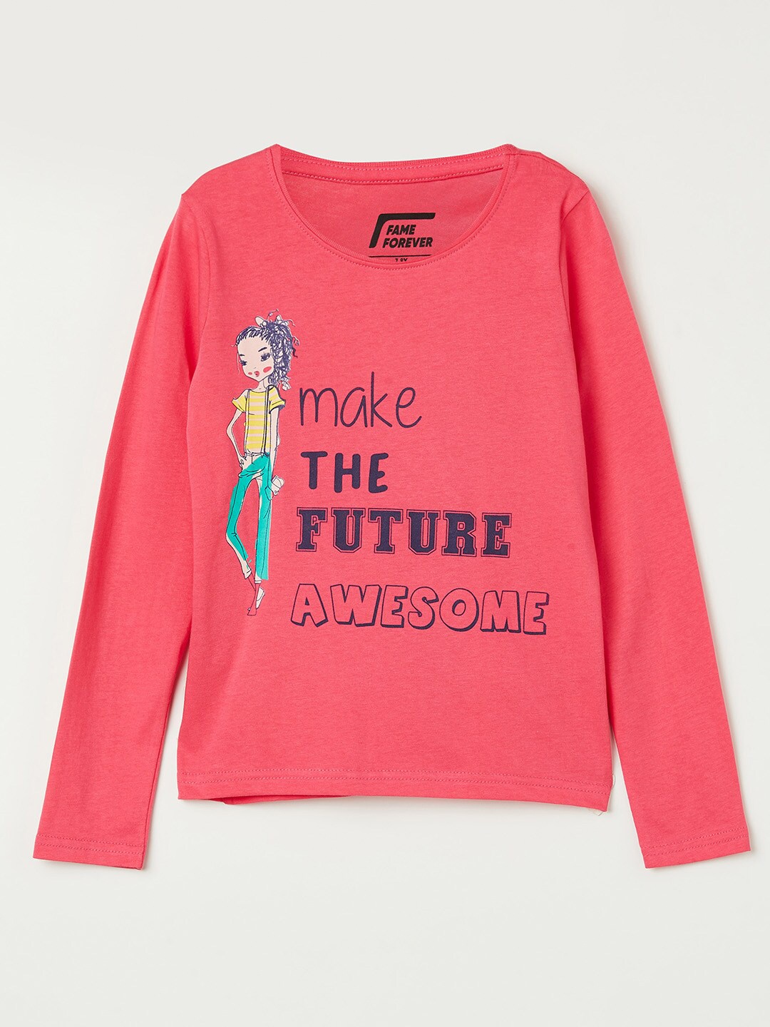 

Fame Forever by Lifestyle Girls Pink Typography Printed Pure Cotton T-shirt