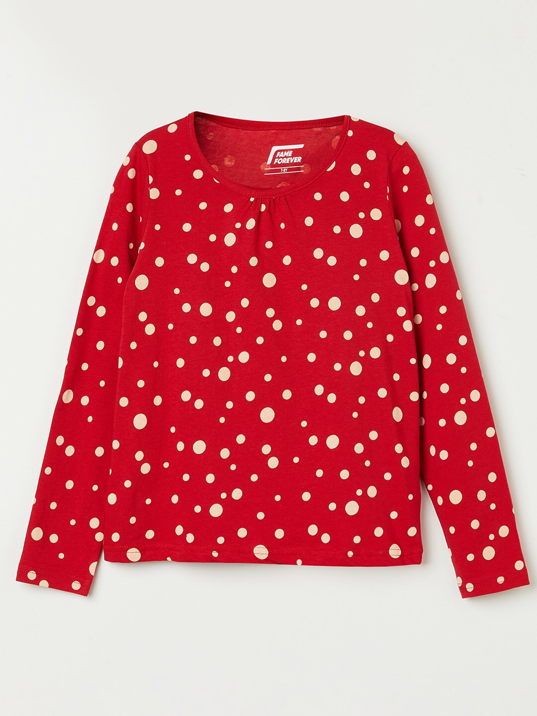 

Fame Forever by Lifestyle Girls Red Printed Polo Collar Pure Cotton Applique T-shirt
