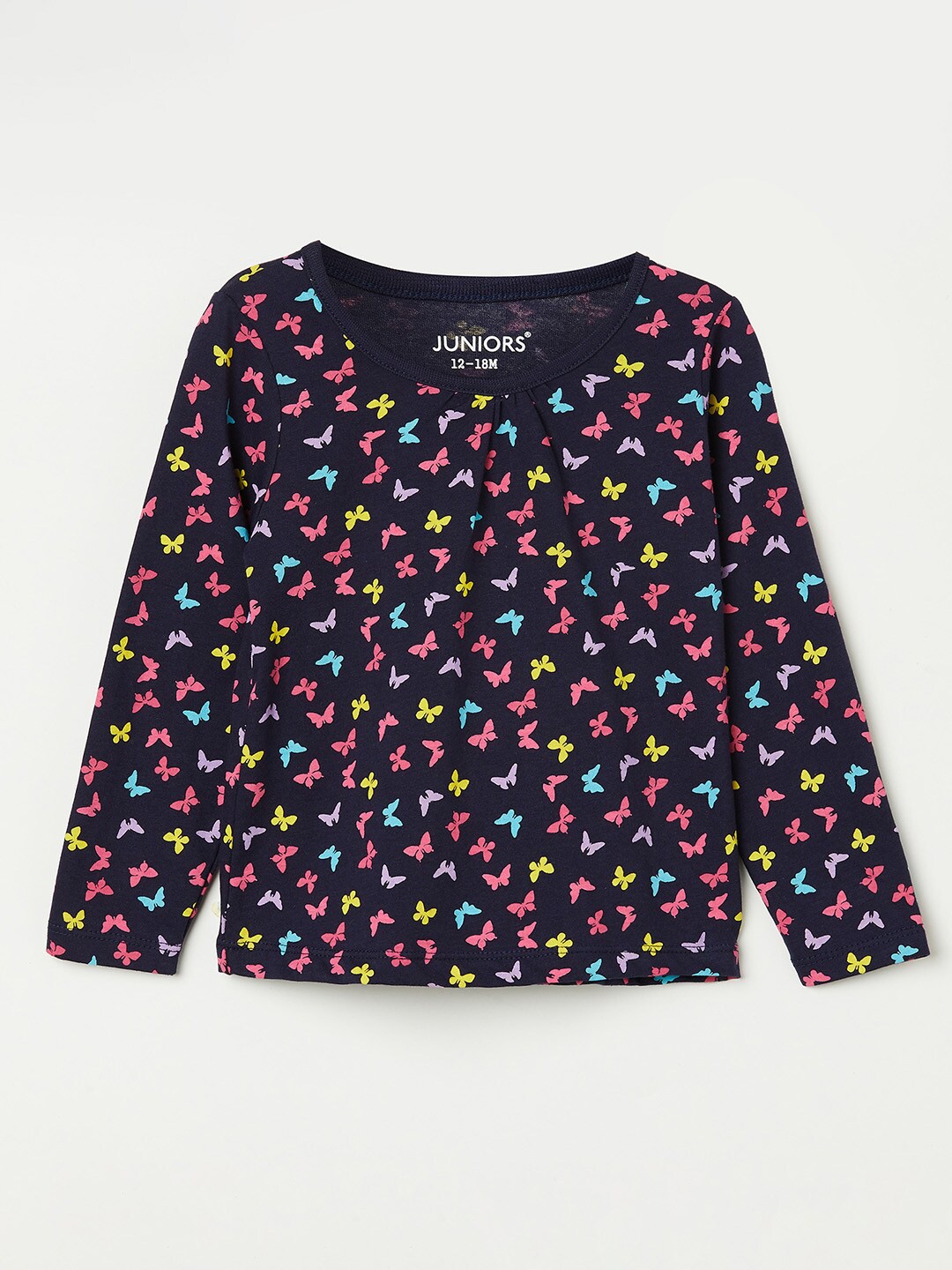 

Juniors by Lifestyle Girls Navy Blue Floral Printed Pure Cotton T-shirt