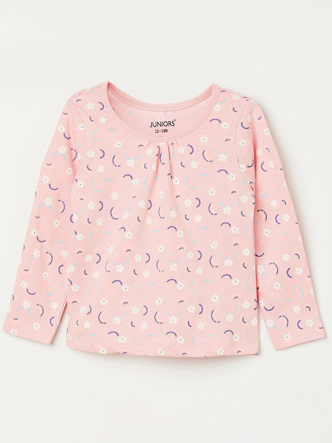 

Juniors by Lifestyle Girls Pink Floral Printed Pure Cotton T-shirt