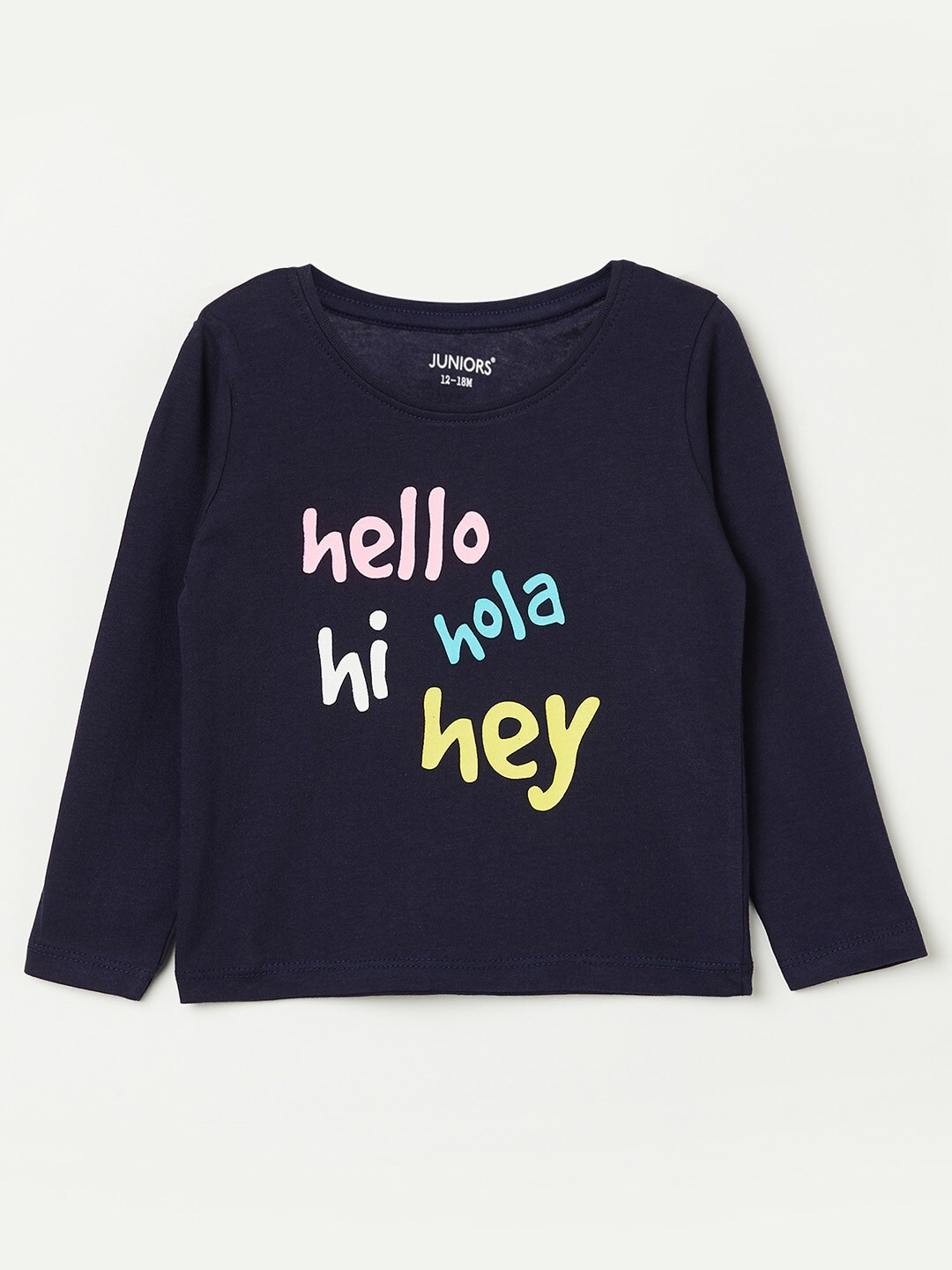 

Juniors by Lifestyle Girls Navy Blue Typography Printed Pure Cotton T-shirt