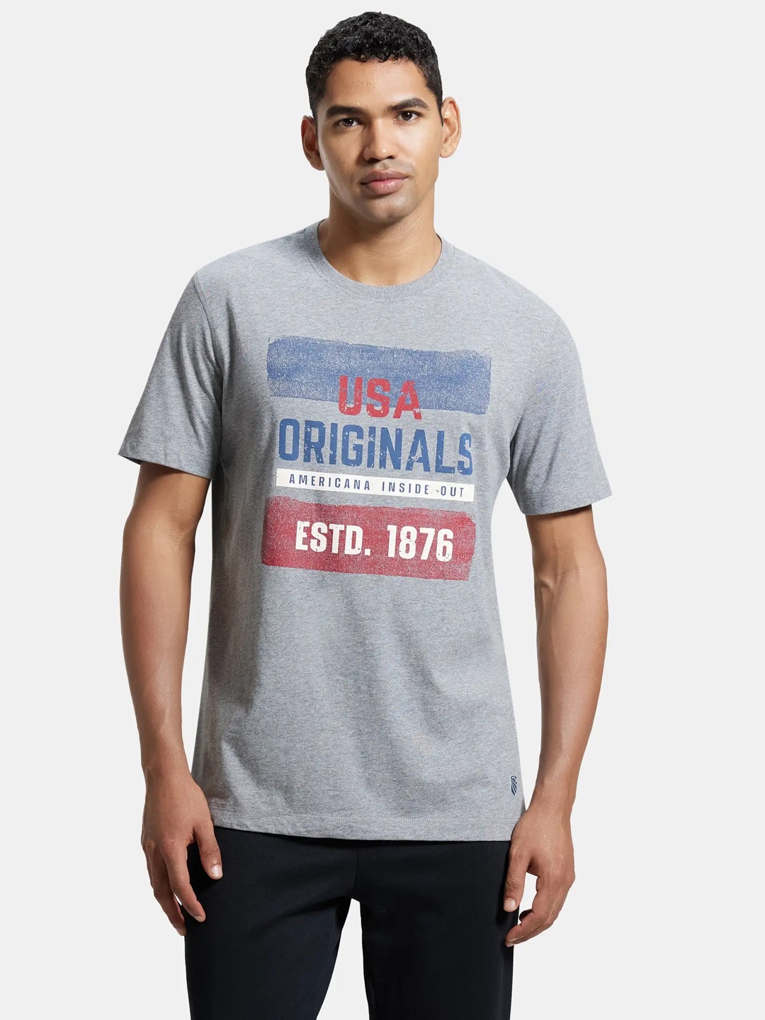 

Jockey Men Grey Typography Printed T-shirt