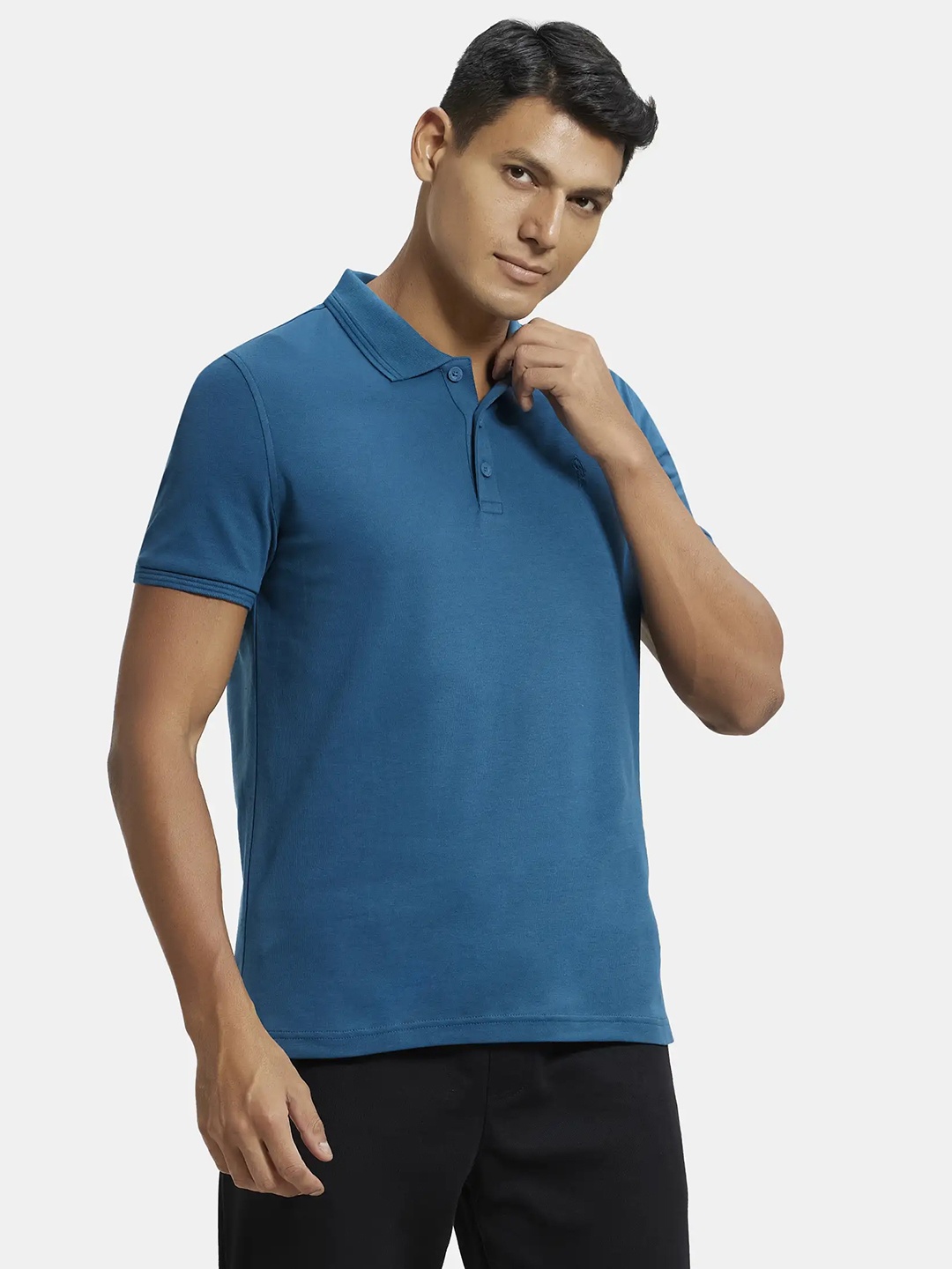 

Jockey Super Combed Cotton Rich Solid Half Sleeve Polo T-shirt-3912, Blue