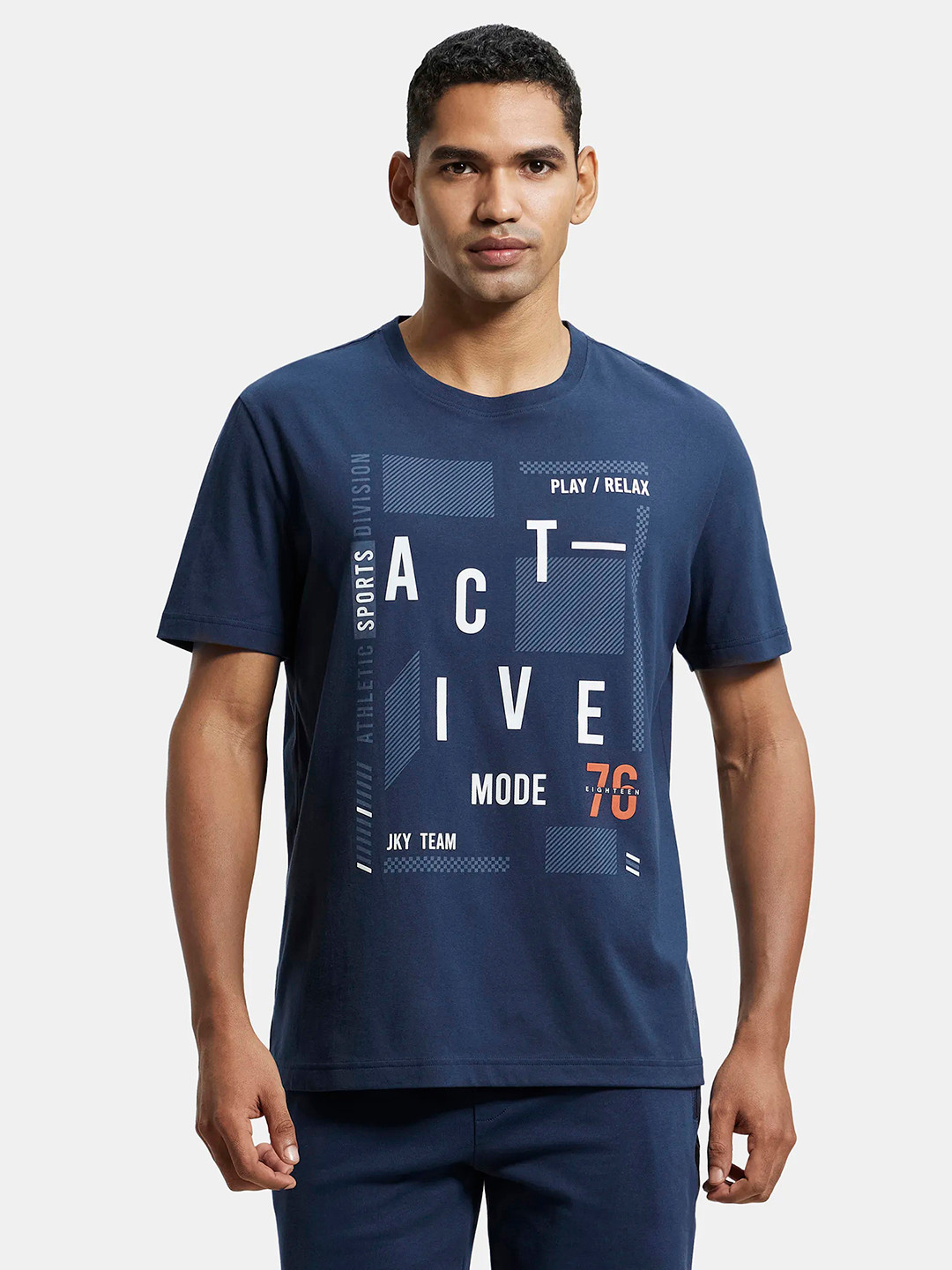 

Jockey Combed Cotton Rich Graphic Round Neck Half Sleeve Tshirt-2718, Navy blue