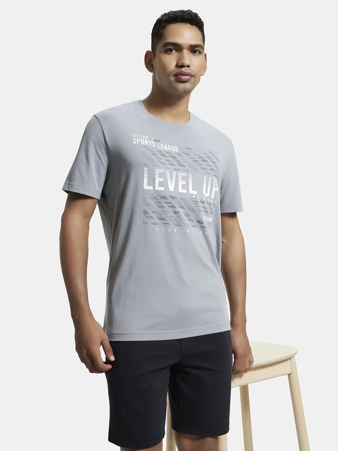

Jockey Combed Cotton Rich Graphic Round Neck Half Sleeve Tshirt-2718, Grey