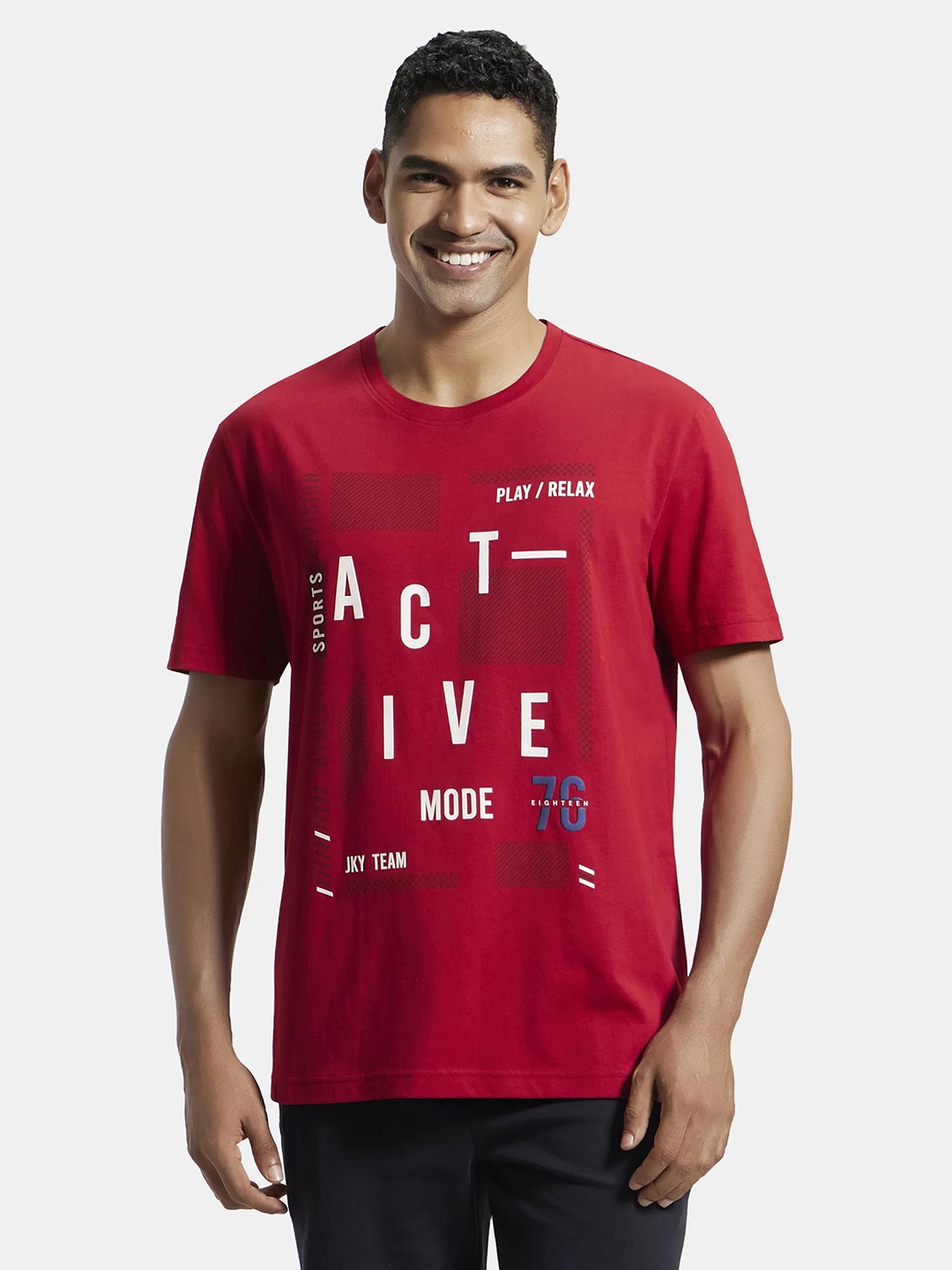

Jockey Combed Cotton Rich Graphic Round Neck Half Sleeve Tshirt-2718, Red