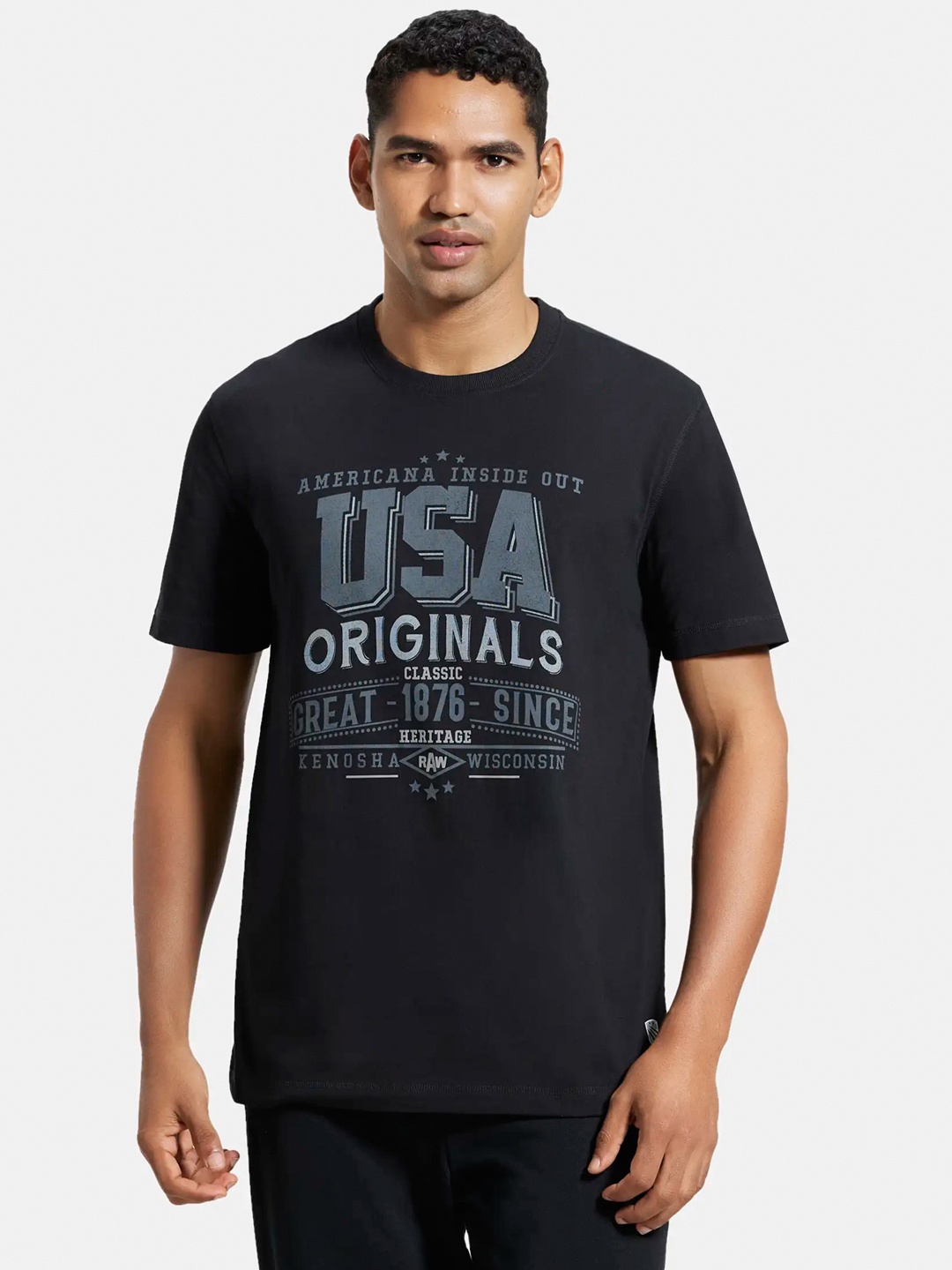 

Jockey Combed Cotton Rich Graphic Round Neck Half Sleeve Tshirt-US81, Black