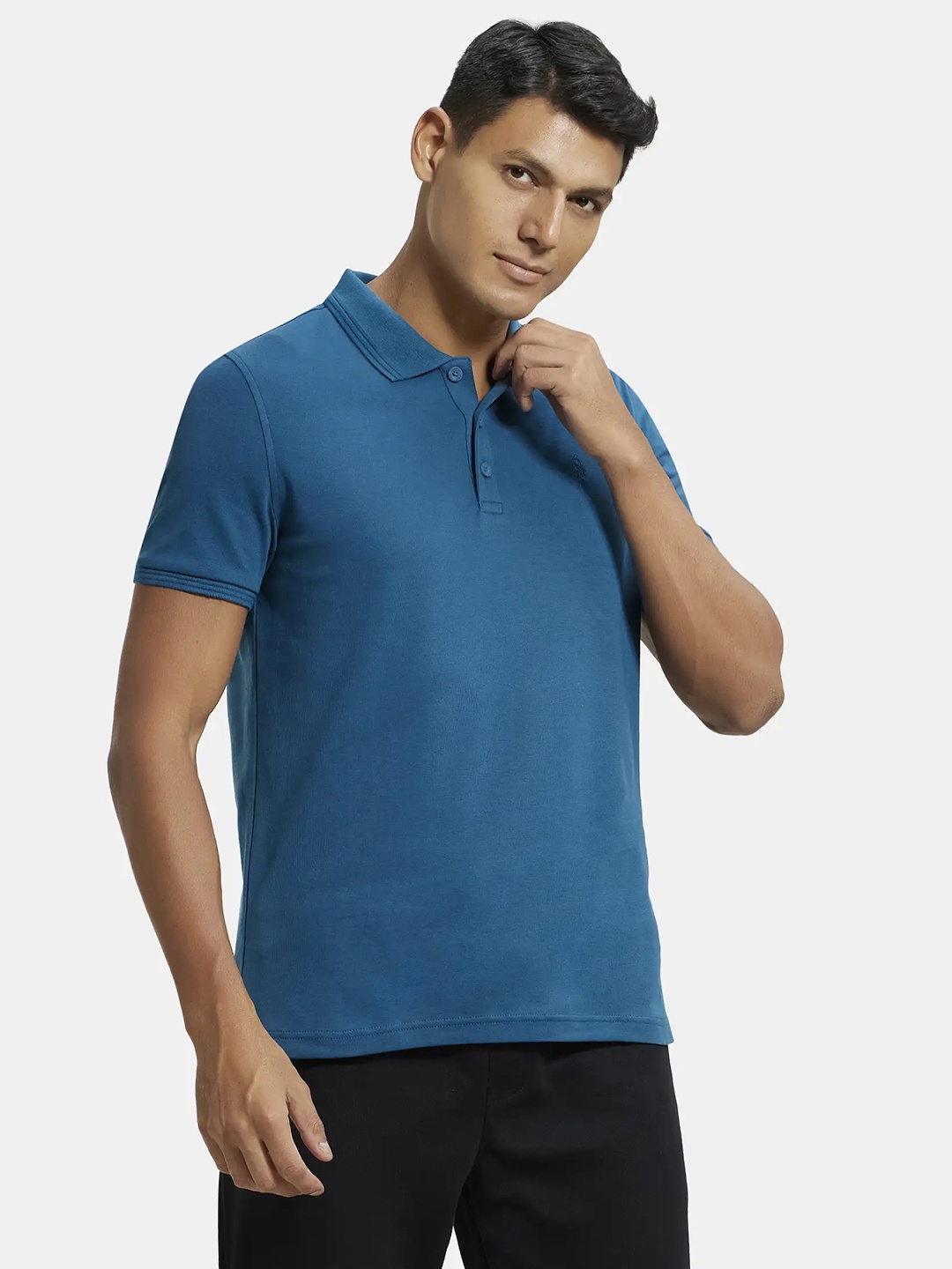 

Jockey Super Combed Cotton Rich Solid Half Sleeve Polo T-shirt-3912, Blue