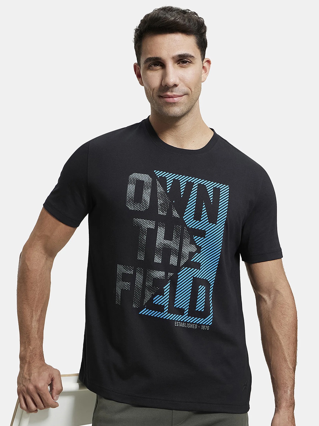 

Jockey Combed Cotton Rich Graphic Round Neck Half Sleeve Tshirt-2718, Black
