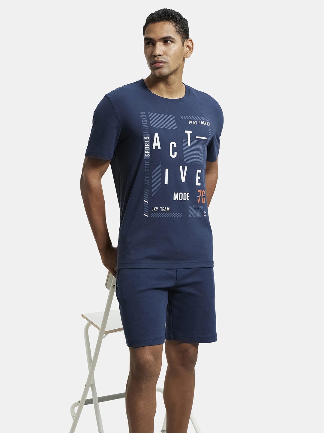 

Jockey Combed Cotton Rich Graphic Round Neck Half Sleeve Tshirt-2718, Blue