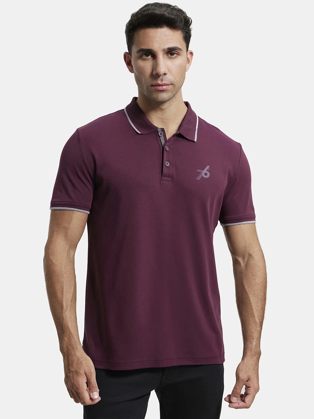 

Jockey Super Combed Cotton Rich Solid Half Sleeve Polo T-shirt-3911, Purple