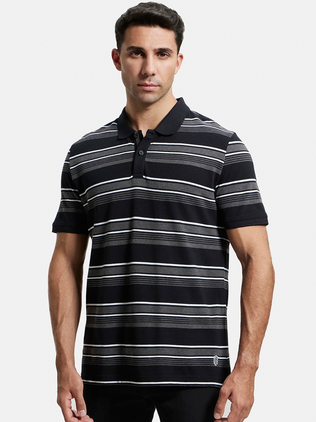 

Jockey Super Combed Cotton Rich Striped Half Sleeve Polo T-shirt-US93, Black