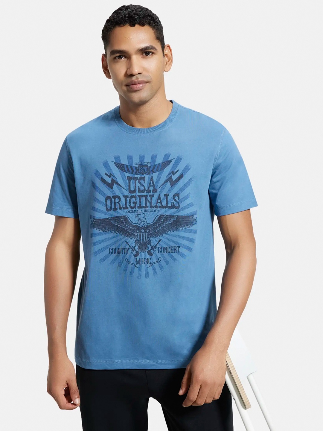

Jockey Combed Cotton Rich Graphic Round Neck Half Sleeve Tshirt-US81, Blue
