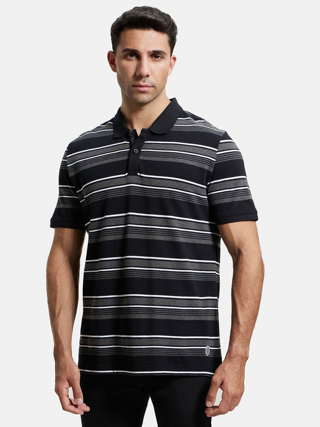 

Jockey Super Combed Cotton Rich Striped Half Sleeve Polo T-shirt-US93, Black