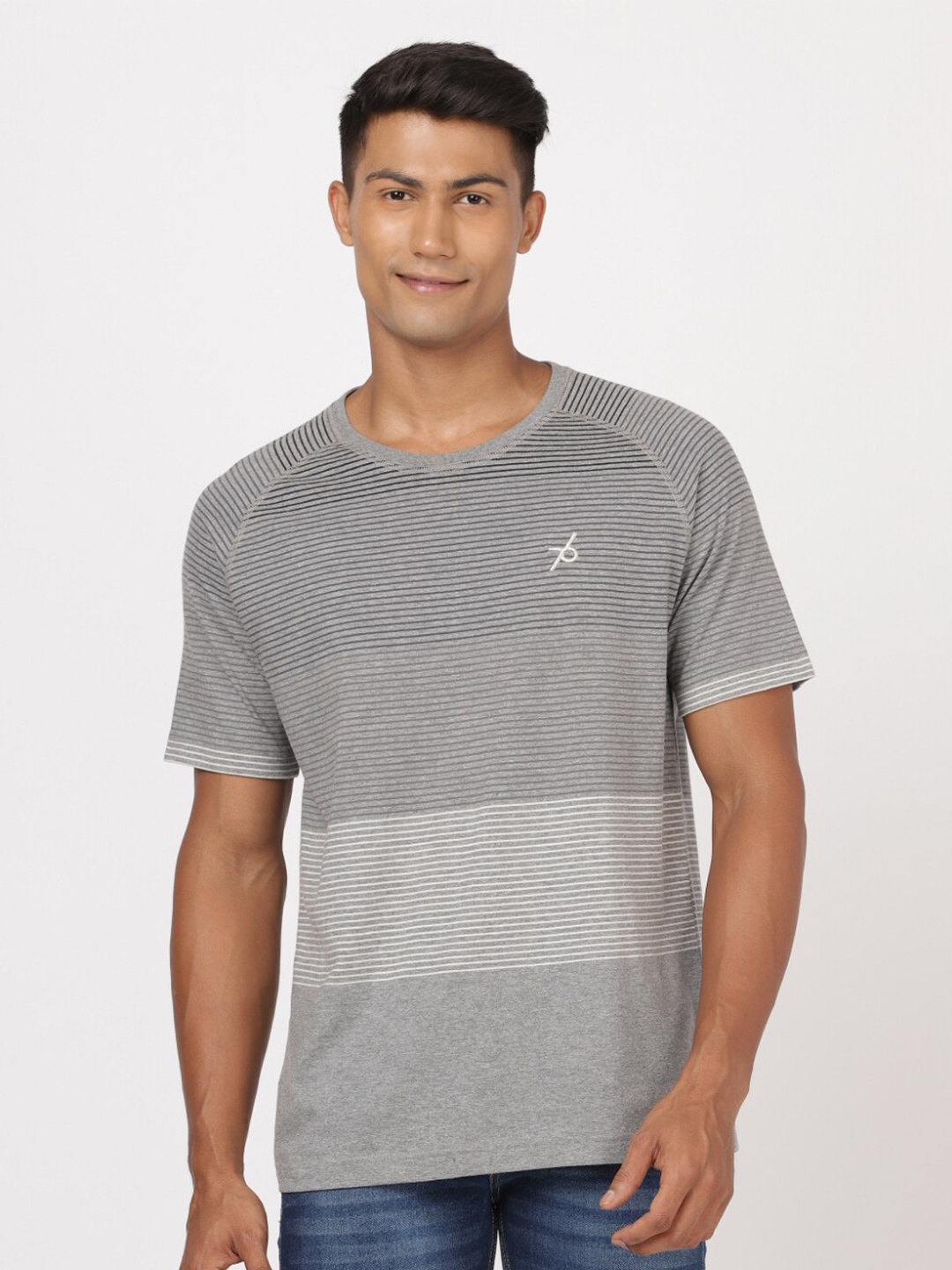 

Jockey Men Grey Striped Regular Fit T-shirt