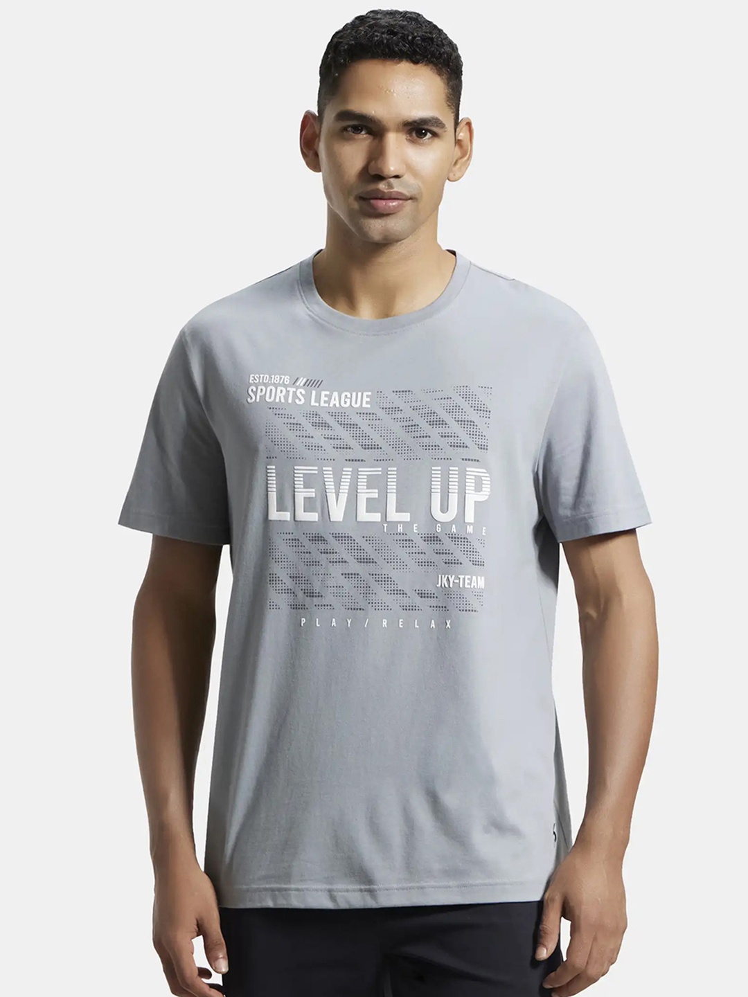 

Jockey Combed Cotton Rich Graphic Round Neck Half Sleeve Tshirt-2718, Grey