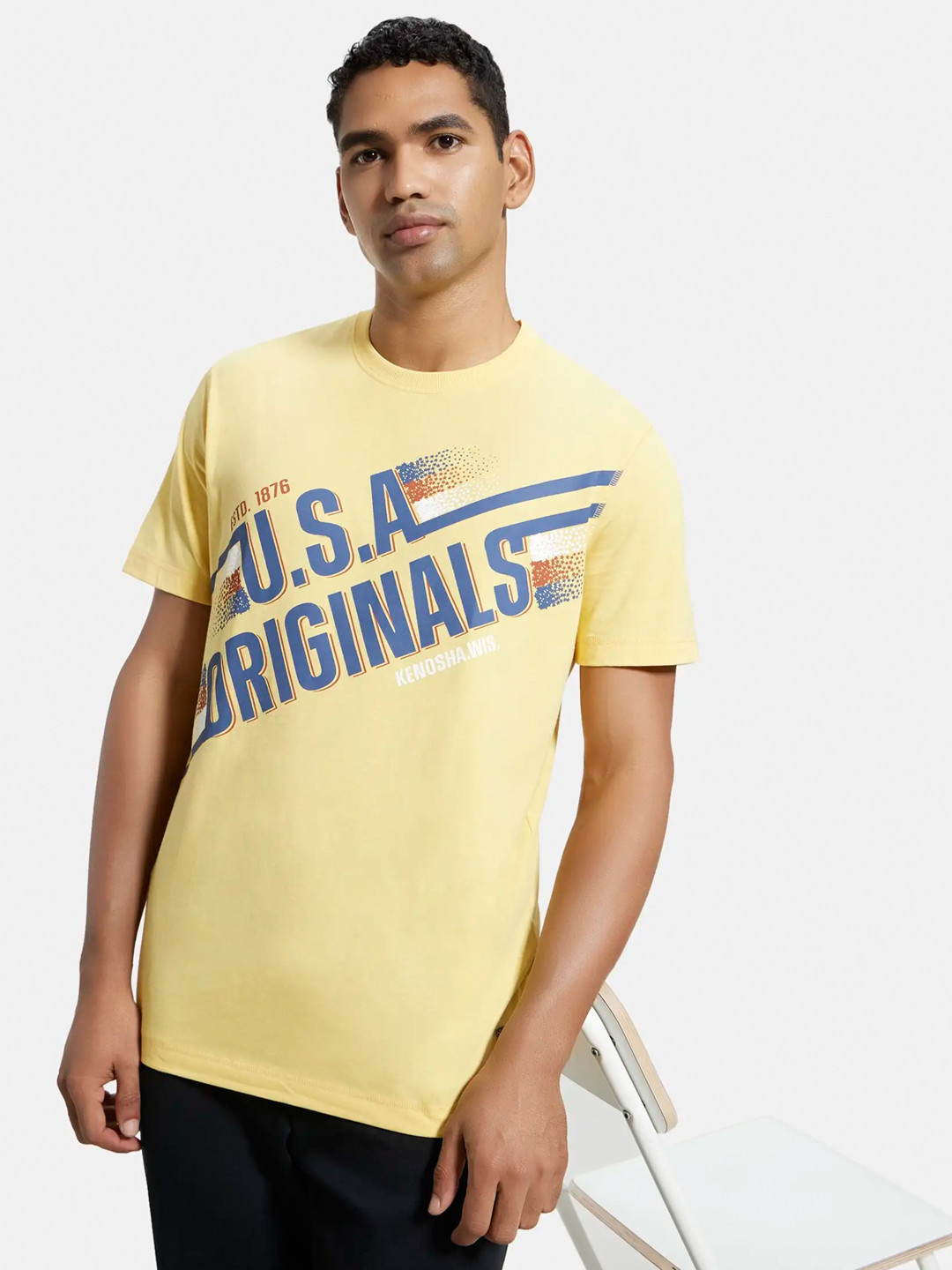 

Jockey Combed Cotton Rich Graphic Round Neck Half Sleeve Tshirt-US81, Yellow