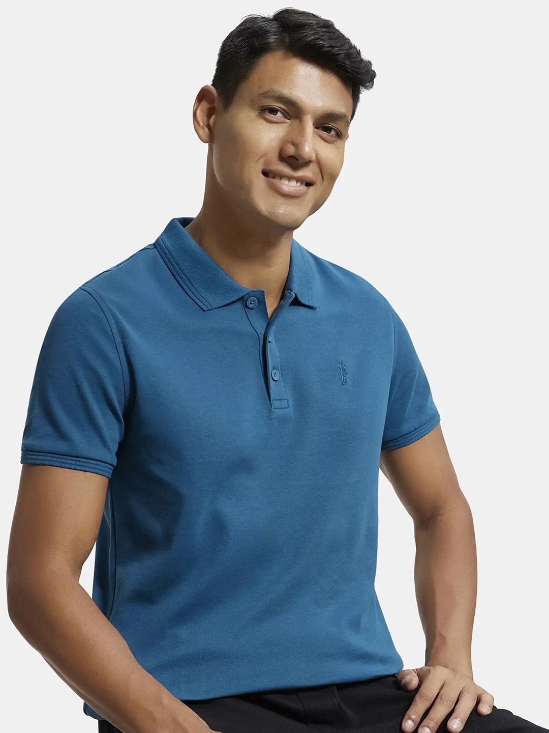 

Jockey Men Teal Blue Polo Collar T-shirt