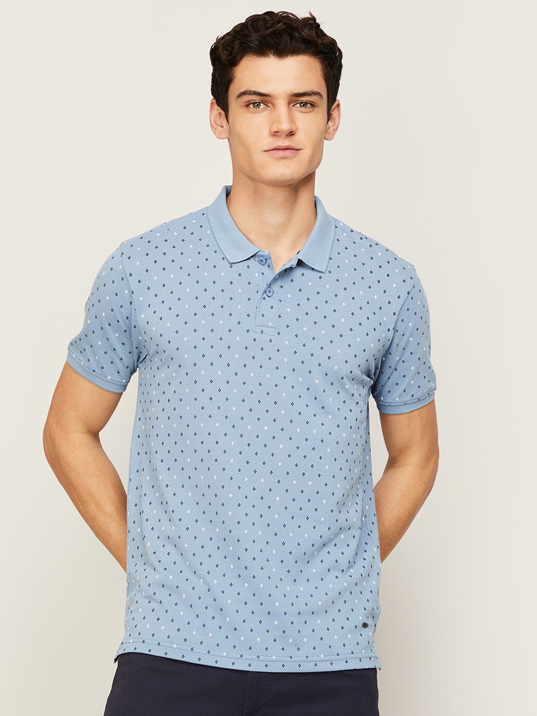 

CODE by Lifestyle Men Blue & White Printed Polo Collar T-shirt