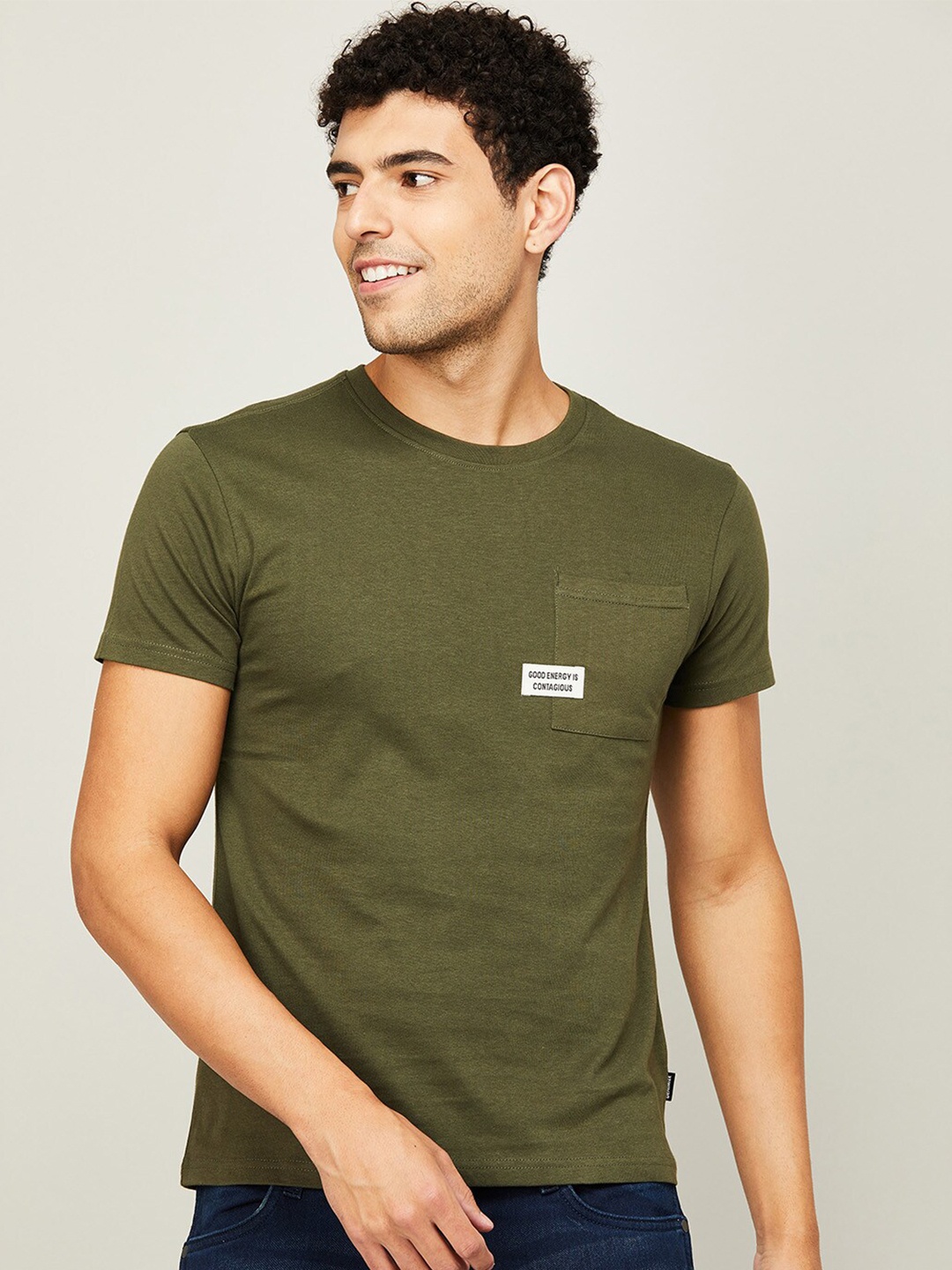 

Fame Forever by Lifestyle Men Olive Green Slim Fit T-shirt