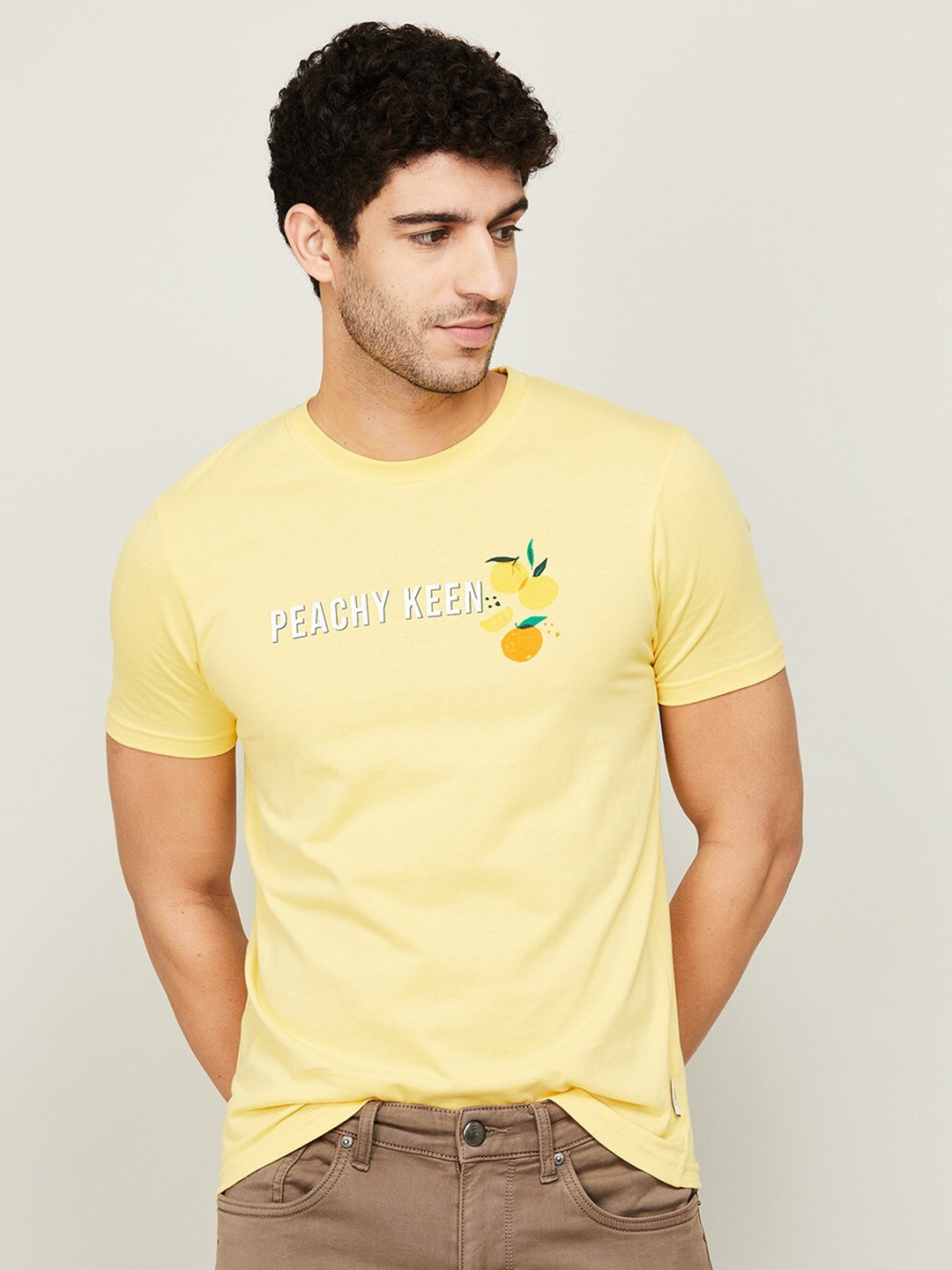 

Fame Forever by Lifestyle Men Yellow Typography Printed Pure Cotton T-shirt