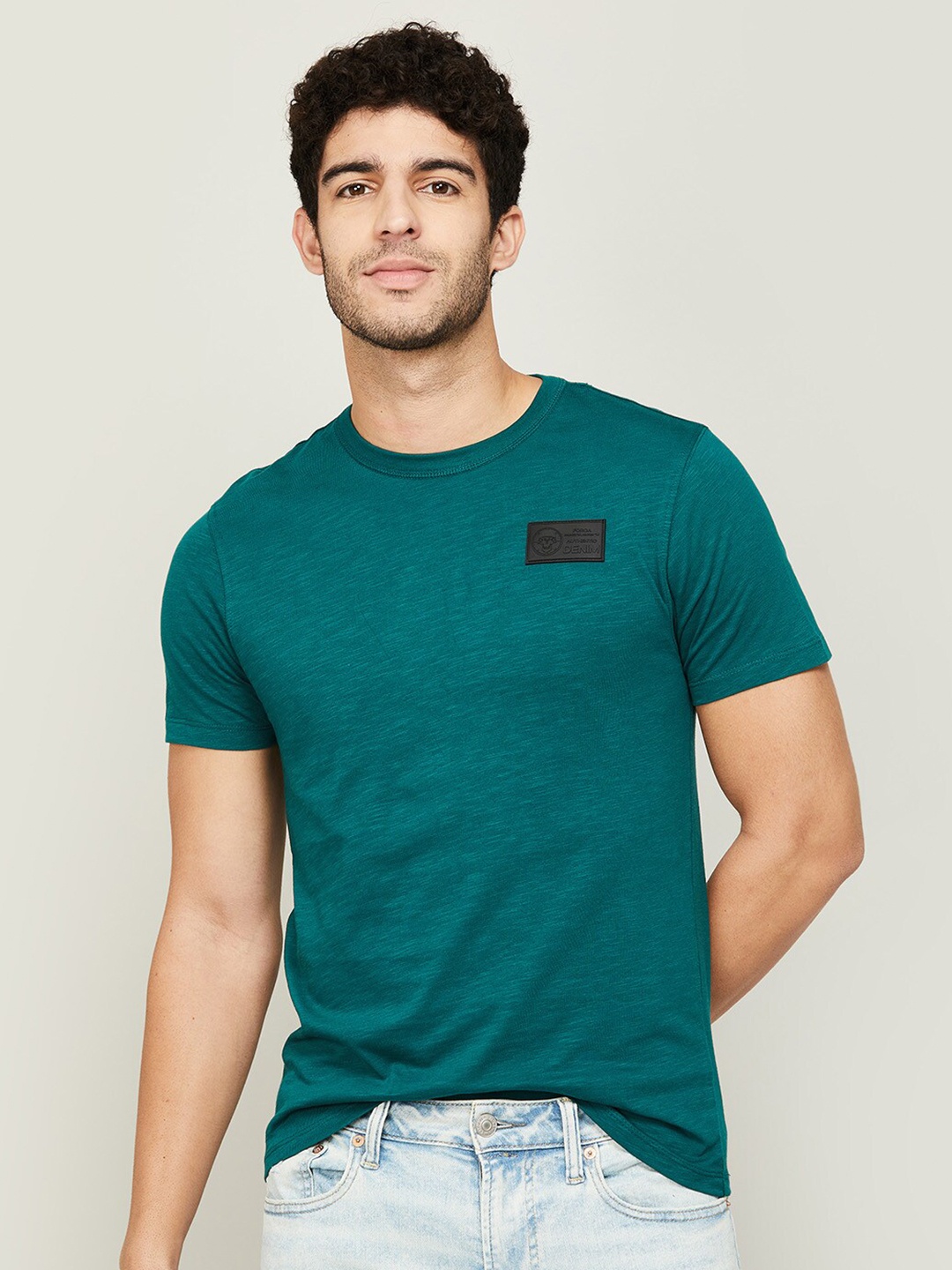 

Forca Men Green Pure Regular Fit Applique Cotton T-shirt